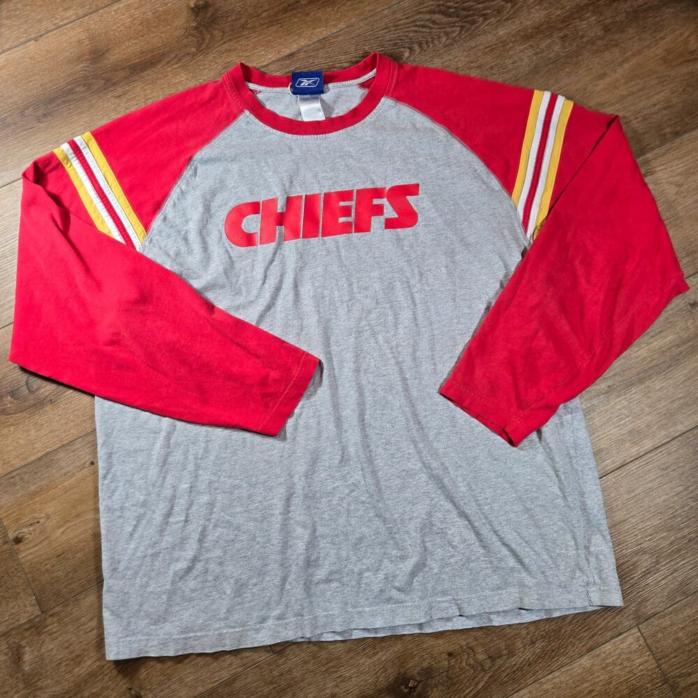 Vintage Y2K Chiefs Reebok Shirt 2XL Red Gray NFL Football Long Sleeve Tee